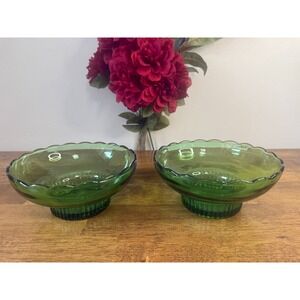 E O Brody Emerald Green Pedestal Glass Bowls Vintage Set Mid Century Decor USA